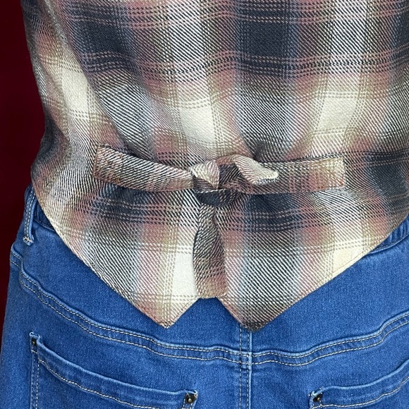 Vintage 90's Mona Mode Leather and Plaid Vest Medium - Picture 7 of 8